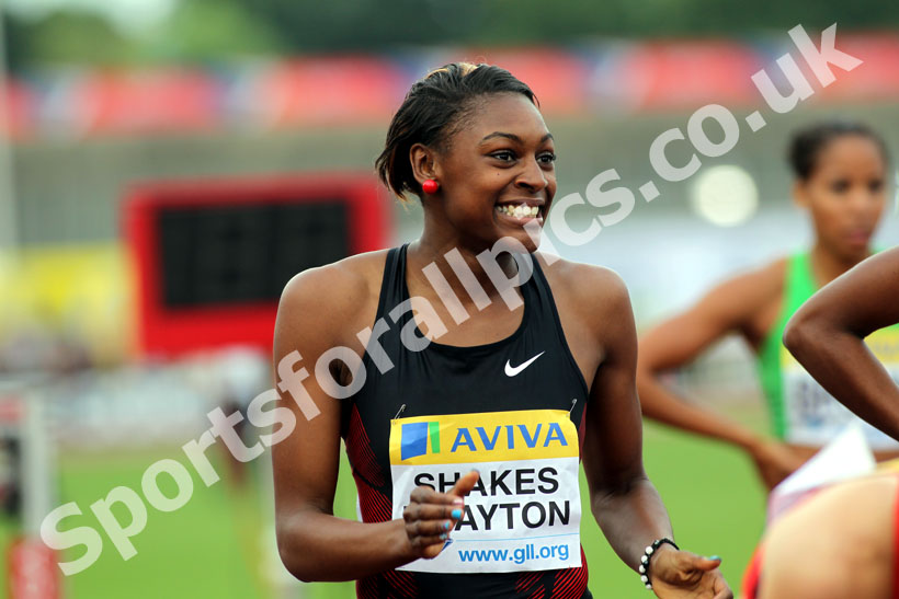 Perri Shakes-Dayton celebrates running her fastest 400 metres Hurdles race of the season, 2011 Aviva London Grand Prix
